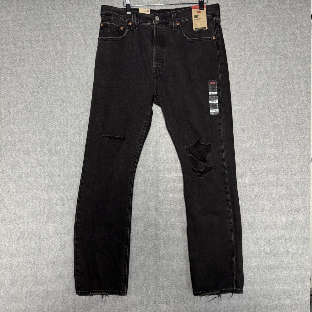 Levi's Jeans Mens 31x30 501 Black Straight Leg Distressed Button Fly NWT
